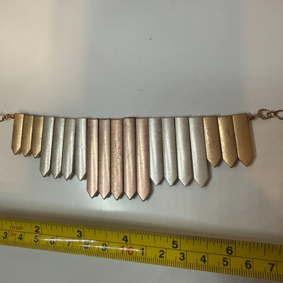 Vintage Mixed Metal Spike Bib Necklace Gold Silver &  Rose Gold Geometric Collar - Picture 4 of 7
